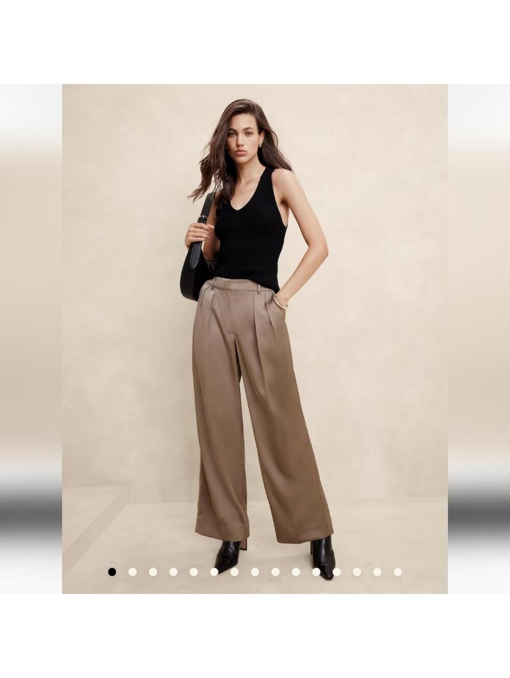 Banana Republic Silky Relaxed Trousers preppy mocha latte beige satin 6